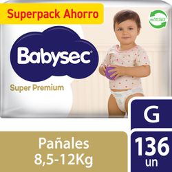 Pañales Babysec Super Premium Talla G 136 un.