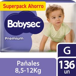 Pañales Babysec Premium Talla G 136 un.