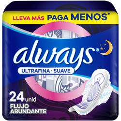 Toallas Femeninas Always Ultrafinas Nocturna Suave 24 un.