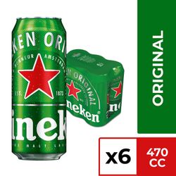 Pack 6 un. Cerveza Heineken 5.0° Lata 470 cc