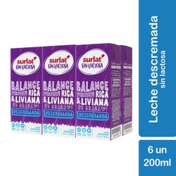 Pack 6 un. Leche Surlat Descremada Sin Lactosa 200 ml