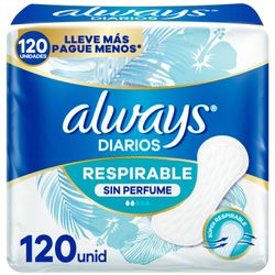 Protectores Diarios Always Sin Perfume 120 un.