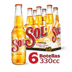 Pack 6 un. Cerveza Sol Lager 4.5° 330 cc