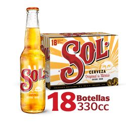 Pack 18 un. Cerveza Sol Lager 4.5° 330 cc