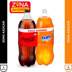 Pack Bebida Coca-Cola Zero 3 L + Fanta Sin Azúcar 3 L