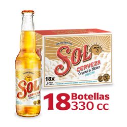 Pack 18 un. Cerveza Sol Lager 4.5° 330 cc