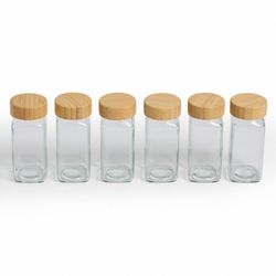 Set 6 Especieros Vidrio con Tapa Madera